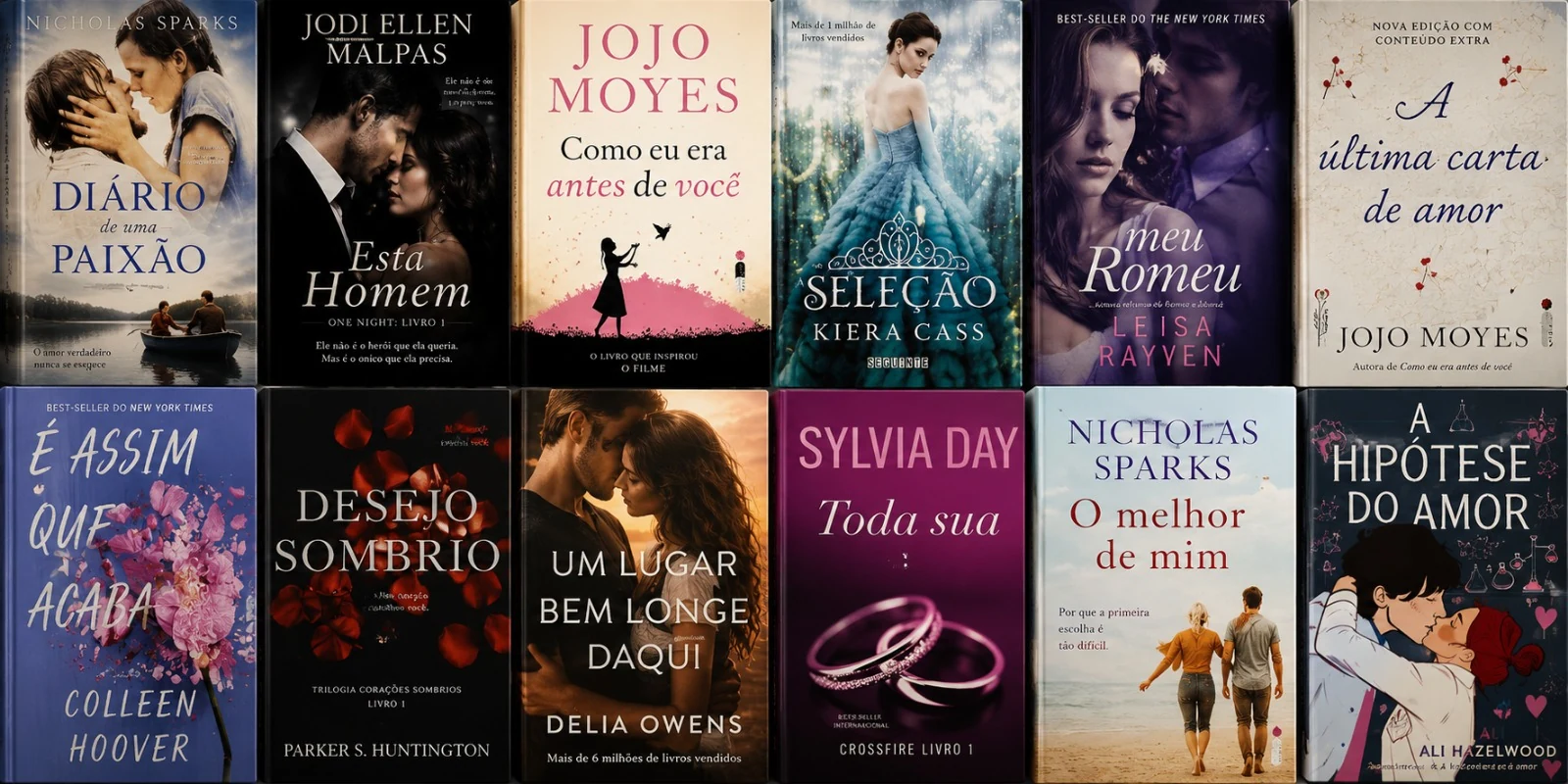 Seleção de livros de romance disponíveis na biblioteca